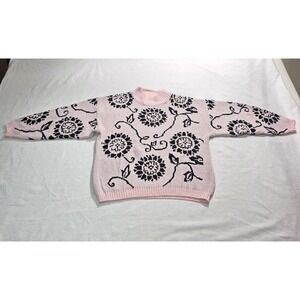 Vtg Stefano Sweater Womens Medium Coquette Pastel Pink Sunflower‎ Knit Mock Neck